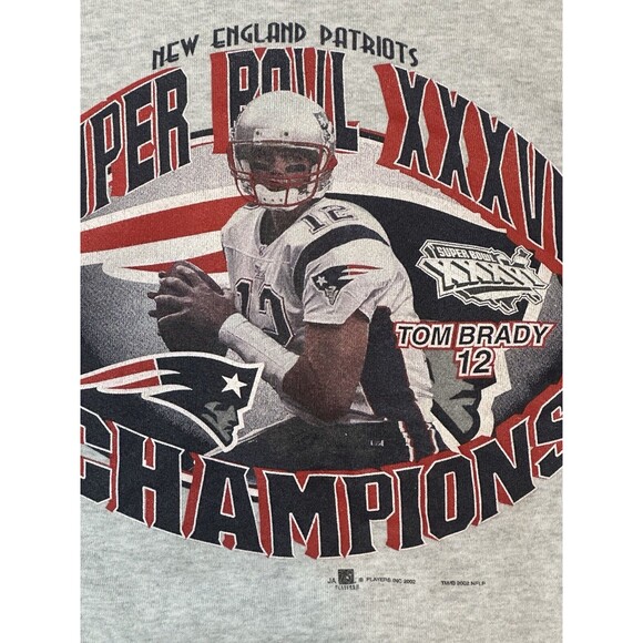 Vintage 2002 New England Patriots Tom Brady Super Bowl Sweatshirt Mens XL Gray - Picture 3 of 6